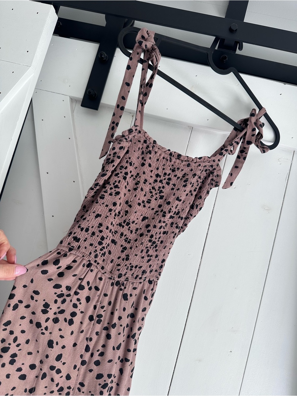 Abercrombie & Fitch Mauve/Pink Smocked Cami with Black Spot Print